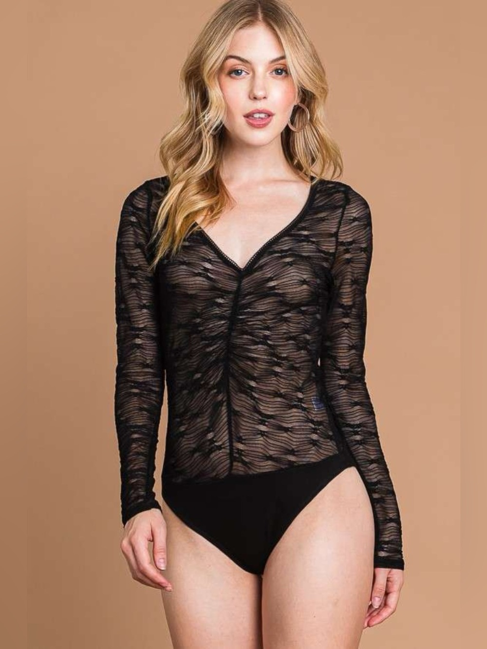 Culture Code Round Neck Mesh Perspective Bodysuit